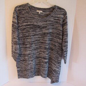 Croft & Barrow Black/Gray 3/4 Sleeve Lightweight Asymmetrical Sweater Size Large